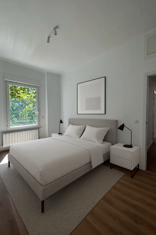 Modern room with double bed in a spacious house